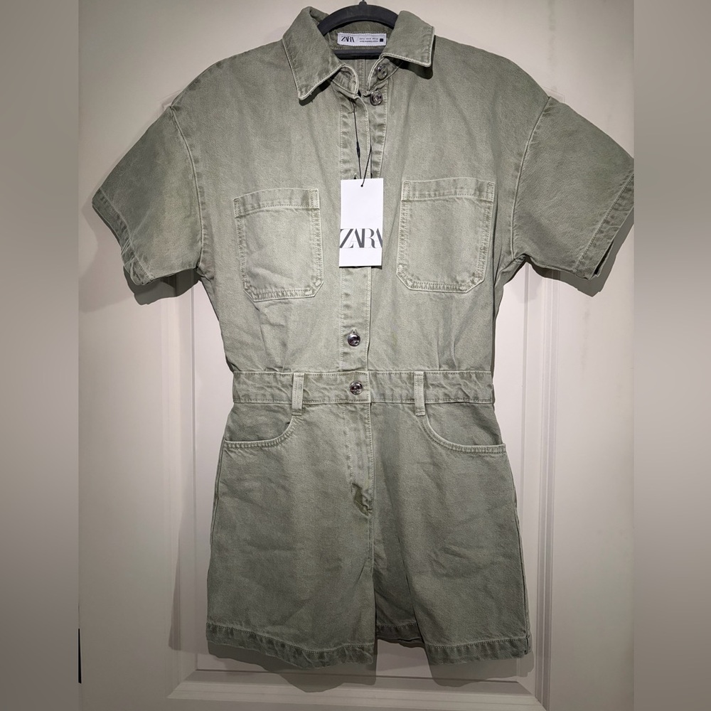 Zara Olive Button-Up Jumpsuit